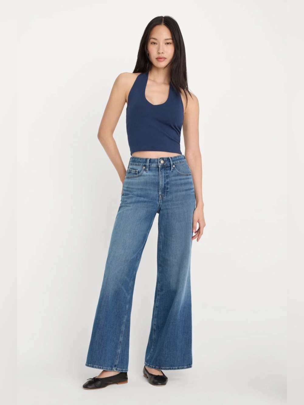 Good American Blue High-Rise Palazzo Jeans